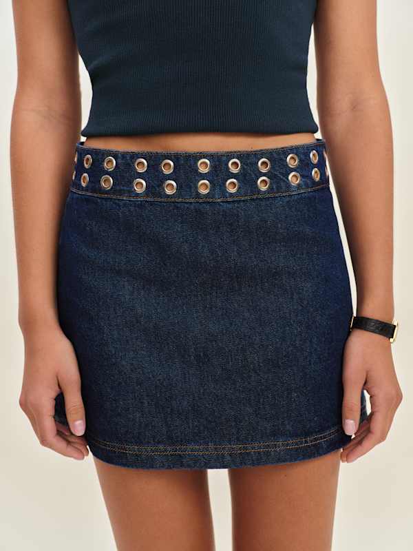 Jaylene Mid Rise Denim Mini Skirt - Flinders Grommets